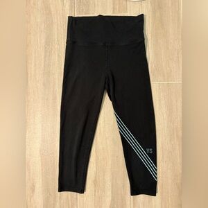 Victoria's Secret Black Leggings Blue Stripes Logo Cotton Stretch Size Small